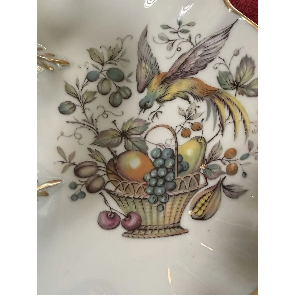 Vintage Limoges France Double Dish Bird of Paradise Fruit Basket Gold Handle